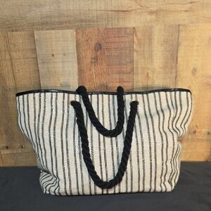 Lancome Black and Cream Striped Tote